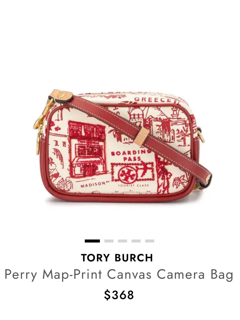 Authentic Tory Burch Perry Map-Print Canvas Camera Bag